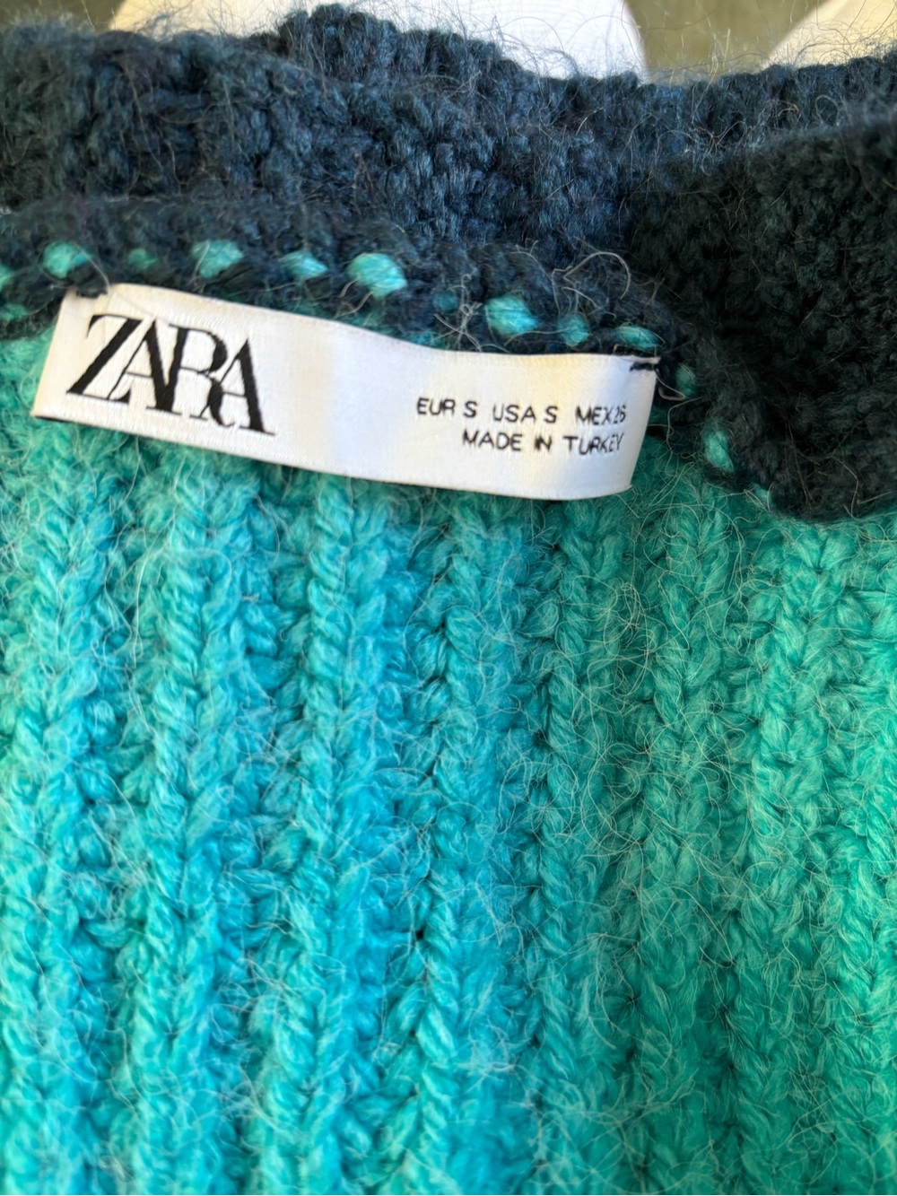 ZARA Turquoise and Navy Open Front Cropped Cardigan Sweater - Picture 7 of 11